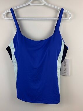 Athleta NWT Coastline Bra Cup Tankini Top 38D/DD Royal Blue Colorblock Swim